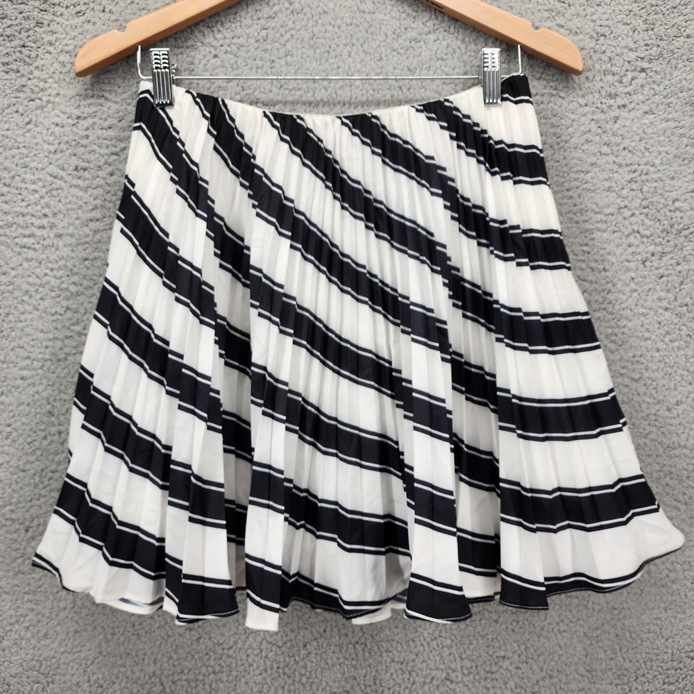 Maeve Anthropologie Black White Stripe Pleated Above‎ Knee Skirt Size 6